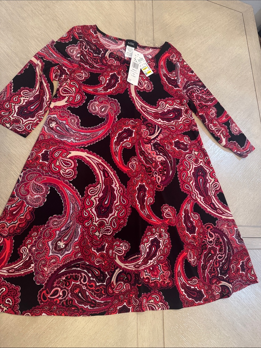 NWT MSK Red and Black Paisley Swing Dress, Size XL